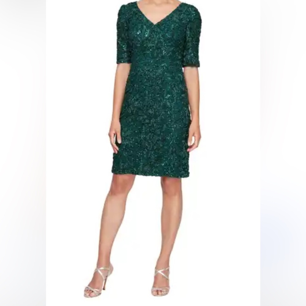 Scala Green Embroidered 100% Silk Elegant Dress Sz 2X Women